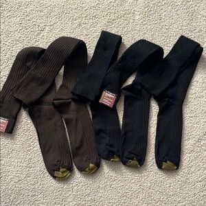 Men's Black and Brown Socks - Gold Toe over the calf shoe size 12-16